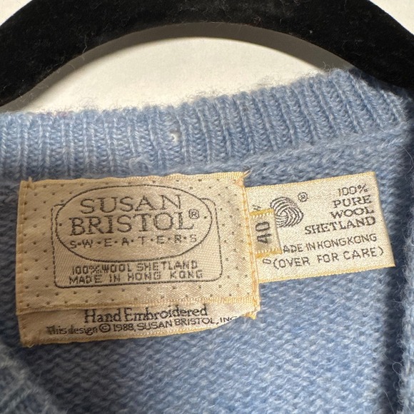 RARE Vtg Hand Embroidered Wedding Sweater 100%‎ Pure Wool Shetland Cottagecore - Picture 2 of 14